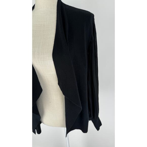 Siani Milano Waterfall Cardigan Sheer Accordion Long Sleeve Womens Medium Black - Picture 9 of 10